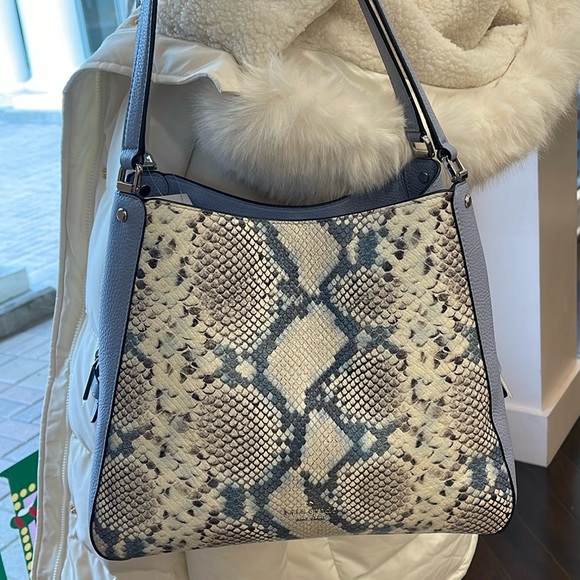 Kate Spade Leila Medium Triple Compartment Shoulder Tote
snake 
muted blue 
NWT - Picture 6 of 16